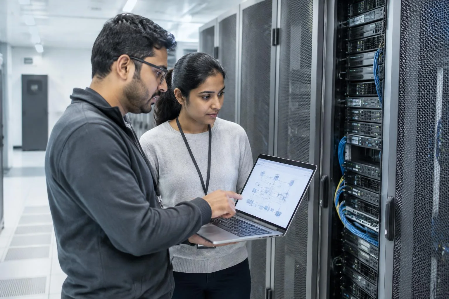 Illustrative cloud & devops engineering team collaborating on a project