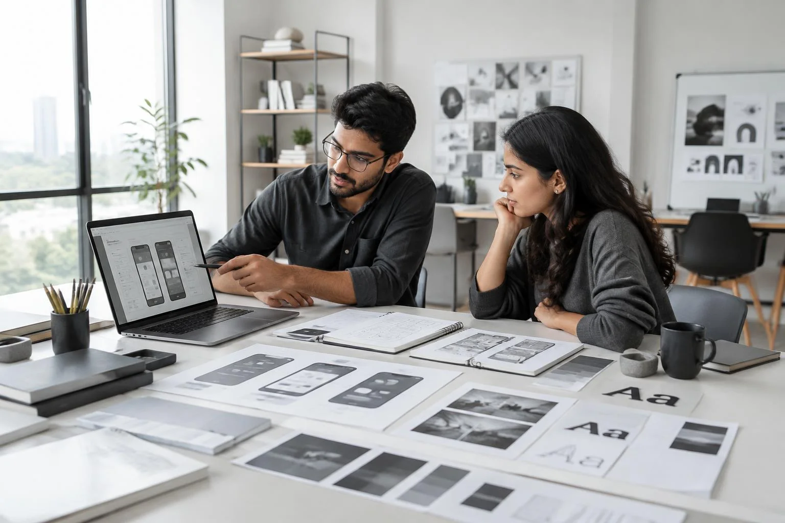 Illustrative ui/ux design team collaborating on a project