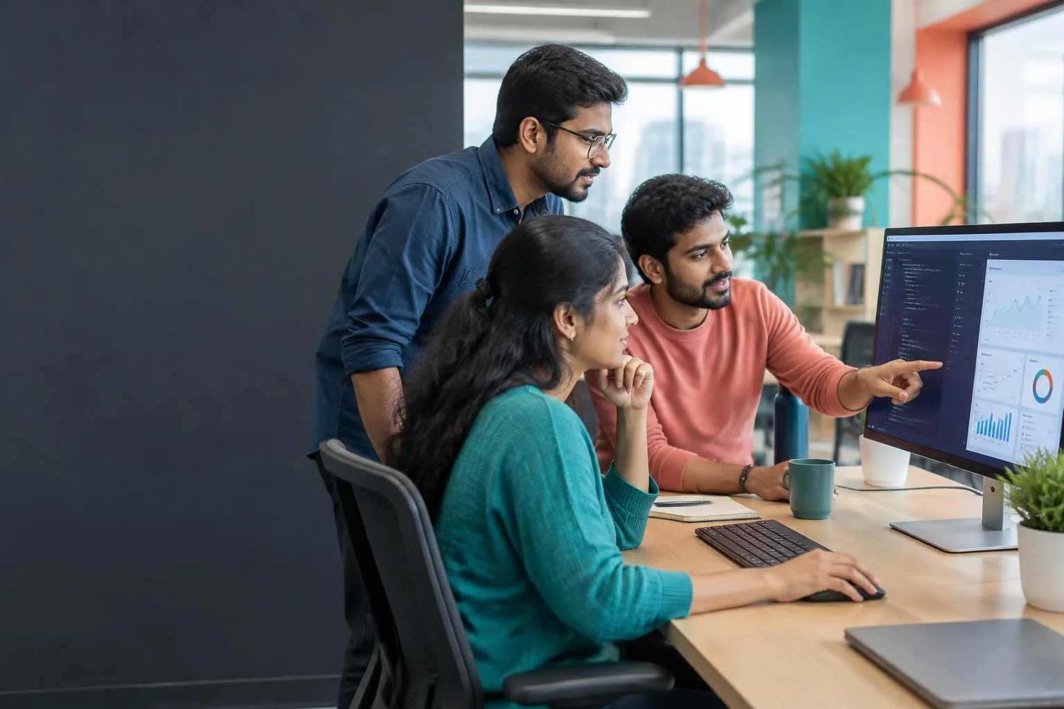 Illustrative web & mobile app development team collaborating on a project