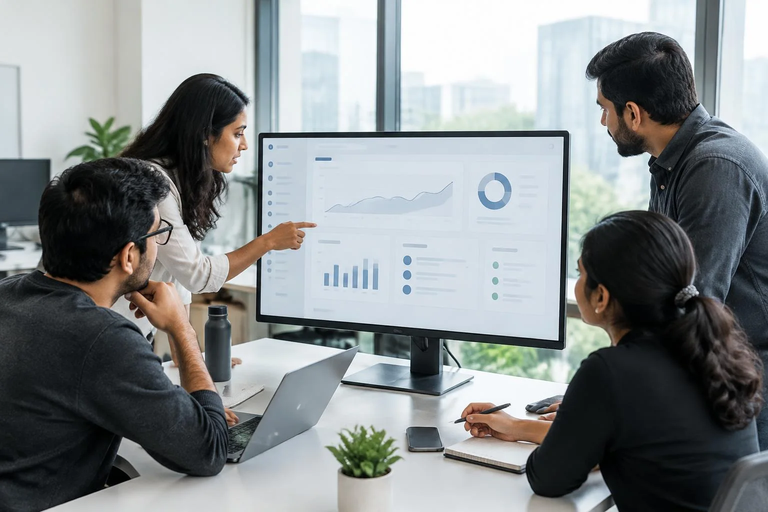 Illustrative saas product development team collaborating on a project