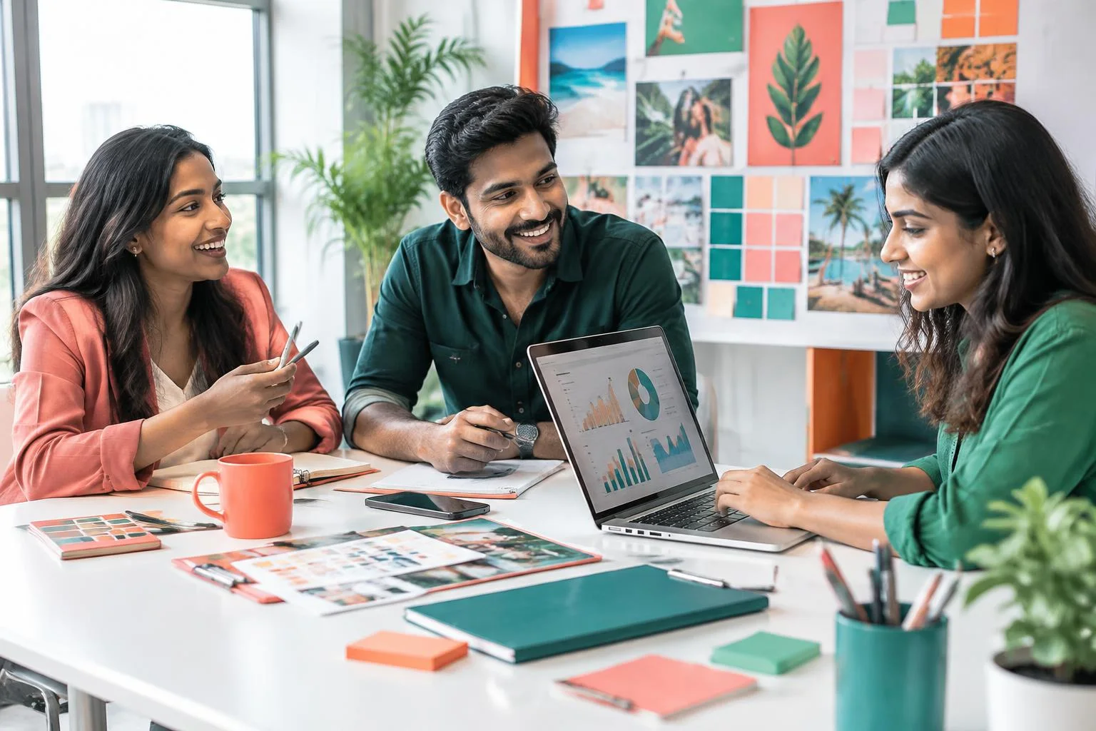 Illustrative data analytics & business intelligence team collaborating on a project